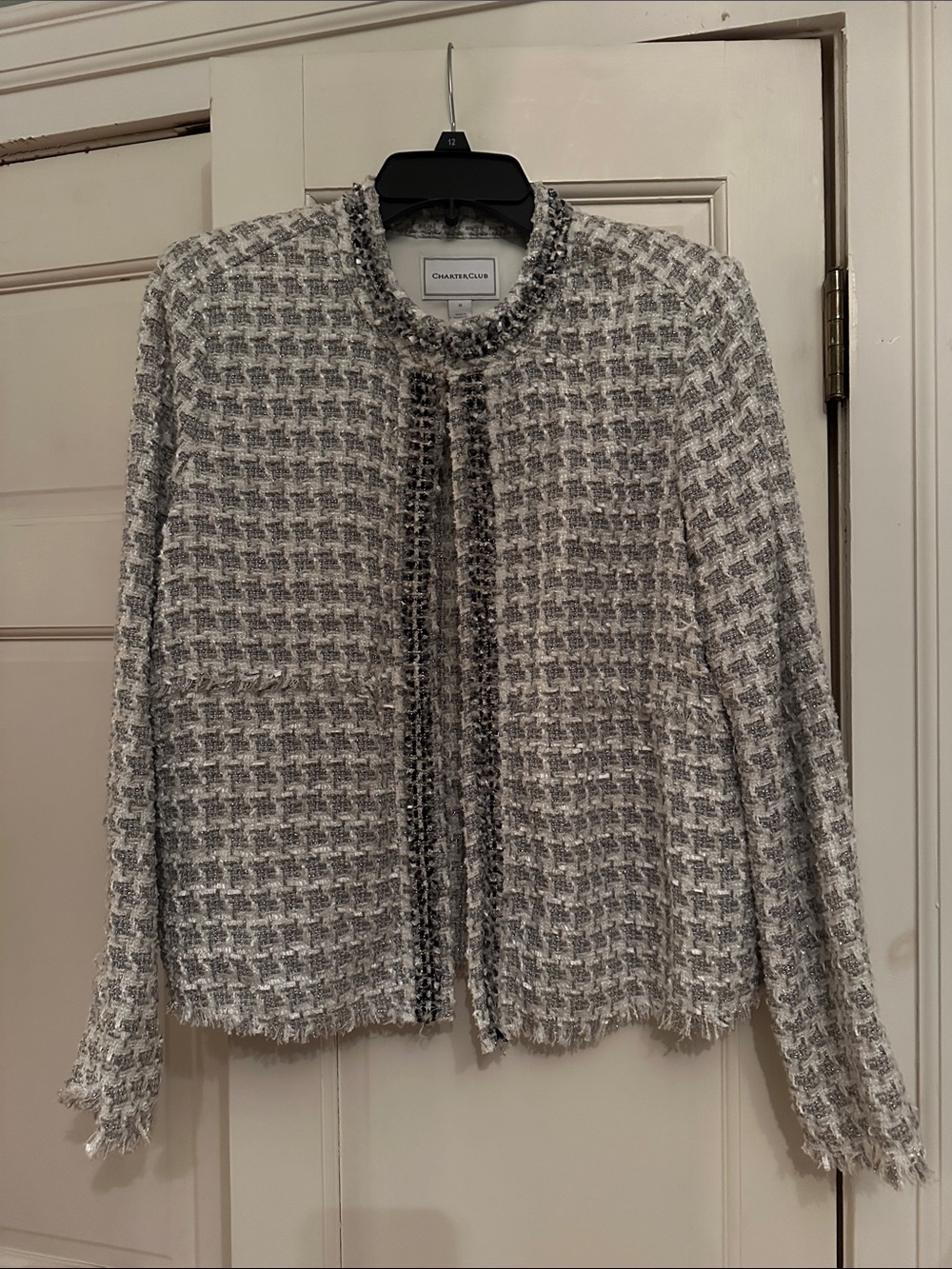 Gray & White Tweed Cropped Jacket